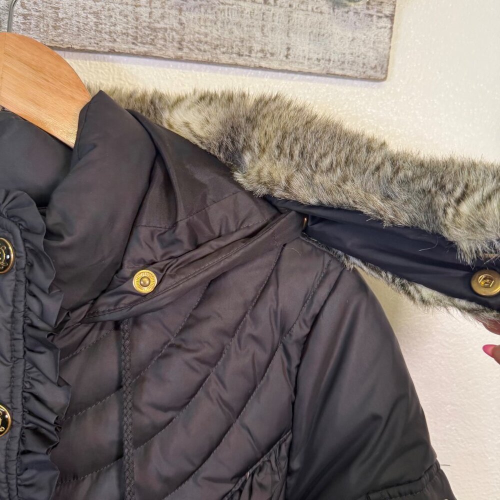 Juicy Couture Black Puffer Faux Fur Removable Hood Medium Y2K Gold Zip - Picture 9 of 16